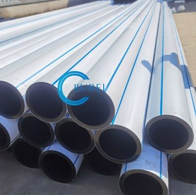Putih Dengan Garis BiruHDPE Pipa Pengeboran PE100 Weld Atau Flange Connect